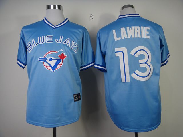 Men Toronto Blue Jays 13 Lawrie Light Blue Throwback MLB Jerseys
